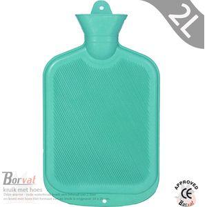 Borvat® - kruik met hoes - warmwaterkruik - rubber - bedkruik - waterkruik- Groen - 2L