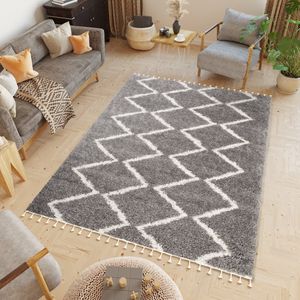 Tapiso Boho Vloerkleed Woonkamer Kwastjes Hoogpolig Tapijt Maat- 160x220