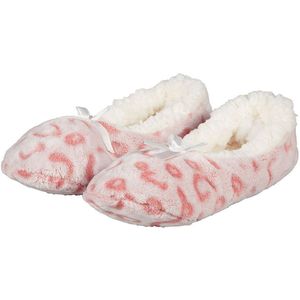 Apollo - Ballerina Sloffen - Roze - Fleece - Antislip - Dierenprint