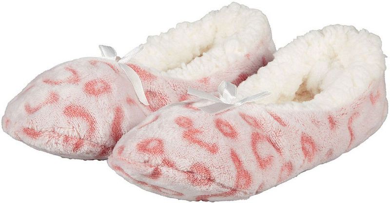 Apollo - Ballerina Sloffen - Roze - Fleece - Antislip - Dierenprint