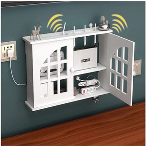 Wifi Router Opbergdoos - Kabelbeheer en Decoratieve Planken - Hout en Plastic