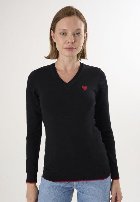 Felix Hardy - V Hals Trui - Zwart - %100 Katoen - Dames