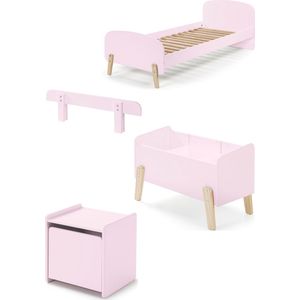 LUCEVI - Kiddy bed + Nachtkastje + Uitvalbeveiliging + Speelkoffer - Roze - 90x200 cm