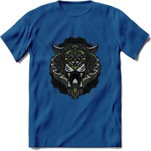 Tijger - Dieren Mandala T-Shirt | Groen | Grappig Verjaardag Zentangle Dierenkop Cadeau Shirt | Dames - Heren - Unisex | Wildlife Tshirt Kleding Kado | - Donker Blauw - L