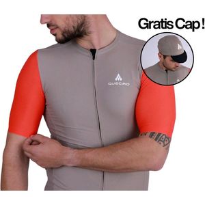 Queciao Fietsshirt + Gratis Cap! – Oranje/Zandgrijs – Korte Mouwen