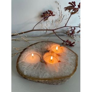 Waxinelichthouder - Agaat schijf - Theelichthouder - 3 gaten - Grijs - Bruin - Cadeau