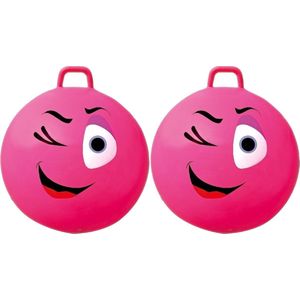 2x stuks roze skippybal smiley voor kinderen 65 cm - buiten speelgoed