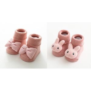 2 Paar - Stevige Antislip Sokken Kinderen - Roze Konijn Strik - 1-3 jaar