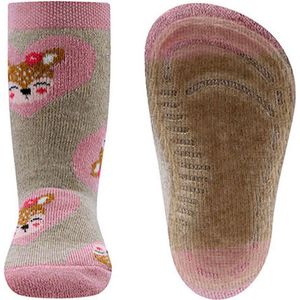 Ewers antislip sokken beige en roze met bruine bambi's