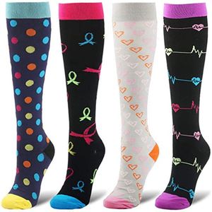 Compressiekousen voor mannen en vrouwen, 4 paar taps toelopende compressiekousen, ondersteunen de bloedsomloop voor verpleegkundigen (L-XL)