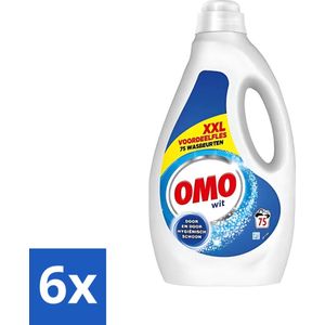 6 x Omo - Vloeibaar Wasmiddel - Wit - Hygiënisch schoon - 75 Wasbeurten - Wasmiddel - Wit Was - Vloeibaar Wasmiddel - Reiniging - Vlekkenverwijderaar