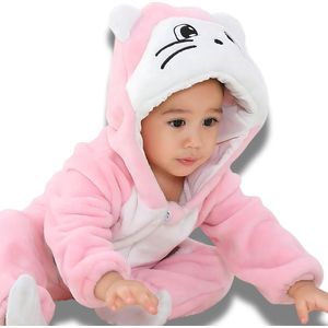 BoefieBoef Kitty Poes Dieren Onesie & Pyjama voor Baby en Dreumes - Kinder Verkleedkleding - Dieren Kostuum Pak - Beschikbaar in Meerdere Maten en Designs - Wit Roze