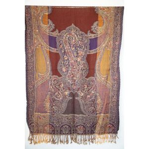 1001musthaves.com Wollen dames sjaal in bruin goudgeel en lila-paars met fijn meerkleurig borduurwerk 70 x 180 cm