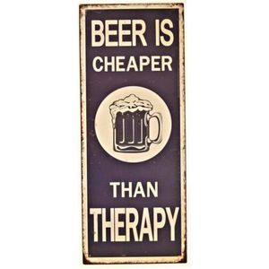 2D metalen bord ""Beer is cheaper than Therapy"" 50x20cm