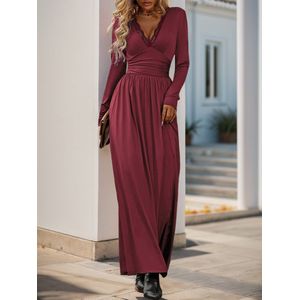 Dames maxi-jurk, V-hals, elegante cocktailjurk, A-lijn bruidsmeisjesjurk, baljurk Bordeaux S