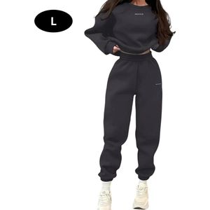 Livano Joggingpak Dames - Huispak - Volwassenen - Trainingspak - Comfortabel - Jogging Pak - Joggingsbroek - Donkergrijs - XS