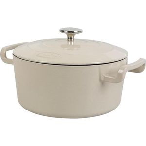 SITRABELLA Ronde emaille gietijzeren braadpan - 5 liter - beige buiten en wit binnen - inductie geschikt - maaltijden voor 5-7 personen