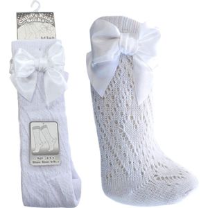 Soft Touch - Ajour Kniekousen met Strik - Wit - Maat 6-12 mnd