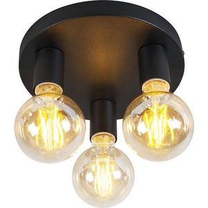 QAZQA facil - Klassieke LED Smart Plafondlamp incl. wifi - 3 lichts - Ø 34.5 cm - Zwart - Woonkamer | Slaapkamer | Keuken