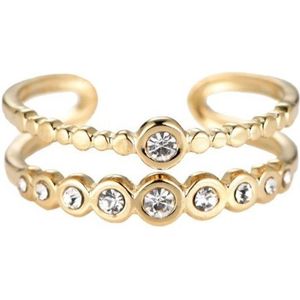 Tweelaagse ring met briljant kroonontwerp van zirkonia - Ring van zirkonia - In maat verstelbaar - 14K goudlaag - Dottilove