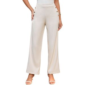 Dames wijde broek met hoge taille, stretch, werkbroek, kantoor, casual, broeken met zakken