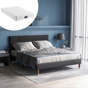 Sweiko Gestoffeerd bed, tweepersoonsbed met lattenbod, 140x200cm gestoffeerd bedframe met hoofdeinde, in donkergroen fluweel, voor volwassenen en tieners (Met veermatras)