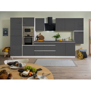 Goedkope keuken 385  cm - complete keuken met apparatuur Lorena  - Wit/Grijs - soft close - keramische kookplaat  - afzuigkap - oven - magnetron  - spoelbak