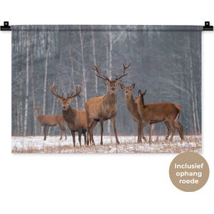 Wandkleed - Wanddoek - Hert - Bos - Winter - 60x40 cm - Wandtapijt