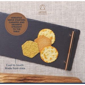 Leisteen dienblad met koperlook handgrepen - Serveerschaal voor belegde broodjes en antipasti - 60 x 15 cm Cheeseboard
