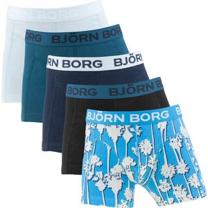 Björn Borg jongens cotton stretch 5P boxers basic palms blauw & zwart - 134/140
