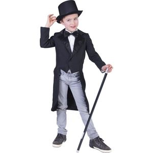 Funny Fashion - Goochelaar Kostuum - Rijke Bankier City Londen Slipjas Jongen - Zwart - Maat 164 - Carnavalskleding - Verkleedkleding