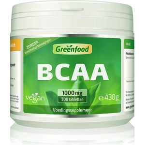 Greenfood BCAA, 1000 mg, hoge dosering, 300 tabletten, veganistisch. Zonder kunstmatige toevoegingen. Zonder genetische manipulatie.