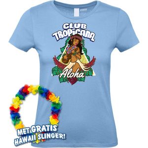 Dames t-shirt Hawaiian Hula Ukelele | Toppers in Concert 2024 | Club Tropicana | Hawaii Shirt | Ibiza Kleding | Lichtblauw Dames | maat XS