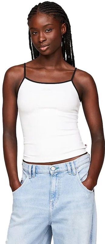 Tommy Jeans Slim Script Binding Mouwloos T-shirt Wit XS Vrouw