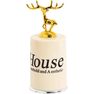 Tandenstokerhouder in Scandinavische stijl, wattenstaafjeshouder voor op het hotelbureau, tandenstokerhouder voor thuisgebruik - wit met gouden hertenmotief.