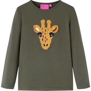 vidaXL - Kindershirt - met - lange - mouwen - 104 - kakikleurig