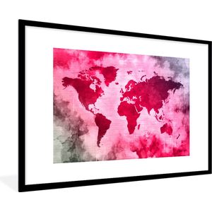 Fotolijst incl. Poster - Wereldkaart - Rood - Zwart - 120x80 cm - Posterlijst