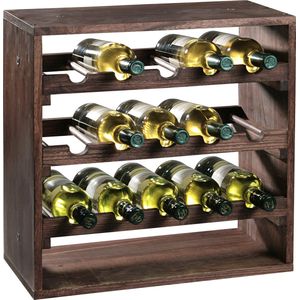 Houten wijnflessen rek/wijnrek vierkant voor 15 flessen 25 x 50 x 50 cm - Woonaccessoires/decoratie - Wijnflesrekken/wijnflessenrekken/wijnrekken - Rek/houder voor wijnflessen