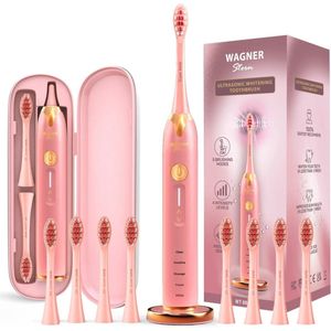 Ultrasone Whitening Tandenborstel met Druksensor - 5 Poetsmodi en 4 Intensiteitsniveaus - Inclusief 8 Zachte Opzetborstels en Premium Reiskoffer