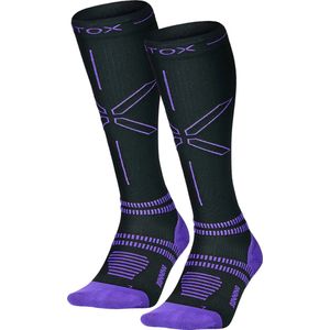 STOX Energy Socks - 2 Pack Hardloopsokken voor Vrouwen - Premium Compressiesokken - Kleur: Zwart/Paars - Maat: Large - 2 Paar - Voordeel