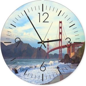 Trend24 - Wandklok - Golden Gate Bridge - Muurklok - Steden - 60x60x2 cm - Blauw