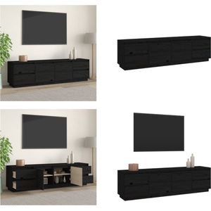 vidaXL Tv-meubel 176x37x47-5 cm massief grenenhout zwart - Tv-kast - Tv-kasten - Tv-meubel - Tv-meubel Met LED-verlichting