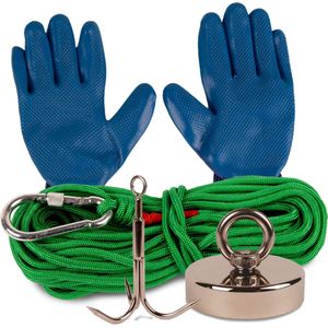 WILLSTORE® Magneetvissen starterspakket - Vismagneet set- Neodymium - 20M Touw -Handschoenen - Schroefdraadborgmiddel - Karabijnhaak -400kg