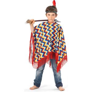 Funny Fashion - Spaans & Mexicaans Kostuum - Poncho Carlos Carlito Kind - Blauw, Rood, Geel - One Size - Carnavalskleding - Verkleedkleding