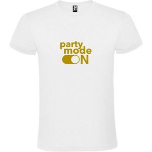 Wit T-Shirt met “ Party Mode On “ afbeelding Goud Size XXXXXL