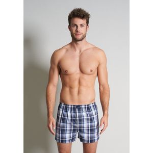 Gotzburg heren boxershorts geweven wijd model met gulp (2-pack) - donkerblauw geruit - Maat: L