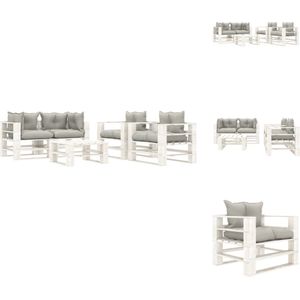 vidaXL Pallet loungeset - Taupe - Wit - Grenenhout - 2x hoekbank - 1x tafel/hocker - 2x armstoel - 4x zitkussen - 6x rugkussen - Tuinset