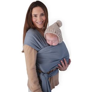 Mushie - Baby wikkeldoek - Baby Wrap Carrier - Tradewinds - Baby Draagdoek Grijs Blauw