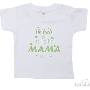 Soft Touch T-shirt Shirtje Korte mouw ""Ik heb de liefste mama ooit!"" Unisex Katoen Wit/sage green (saliegroen) Maat 62/68