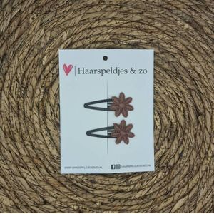 Haarspeldje Flower - bloemetjes - bruin — 3 cm / zwart